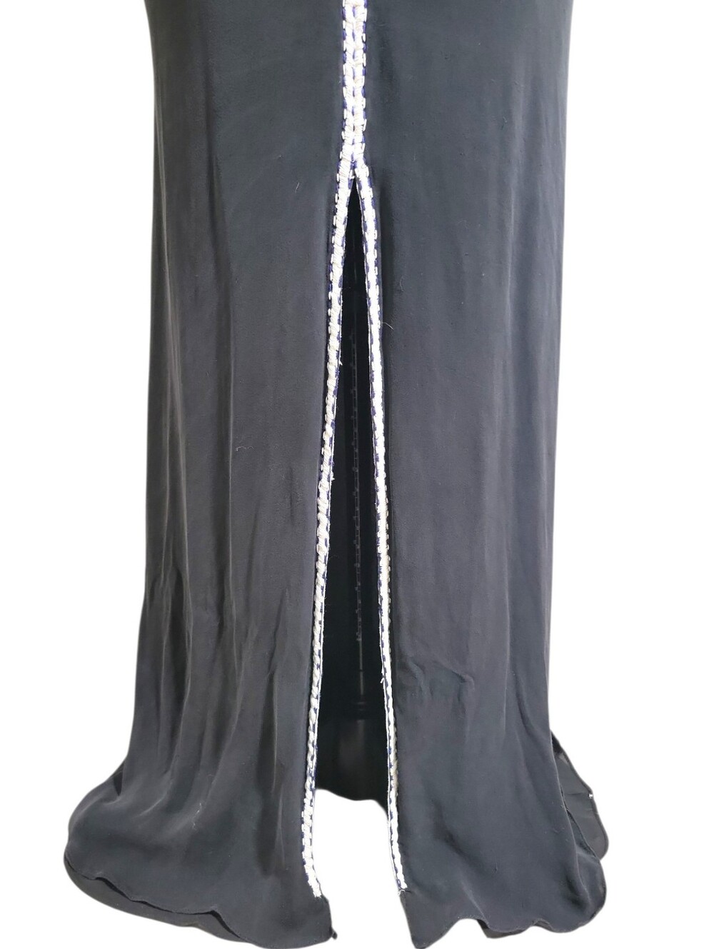 Parker Vintage Silk Black Braided Trim Maxi Dress Size M V-Neck  Halter Tie Neck - Picture 6 of 15